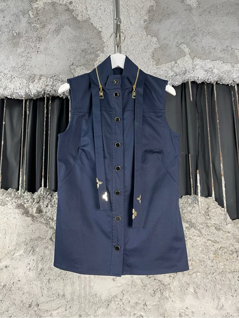 Authentic Louis Vuitton Navy Blue Sleeveless Shorts Romper Panel